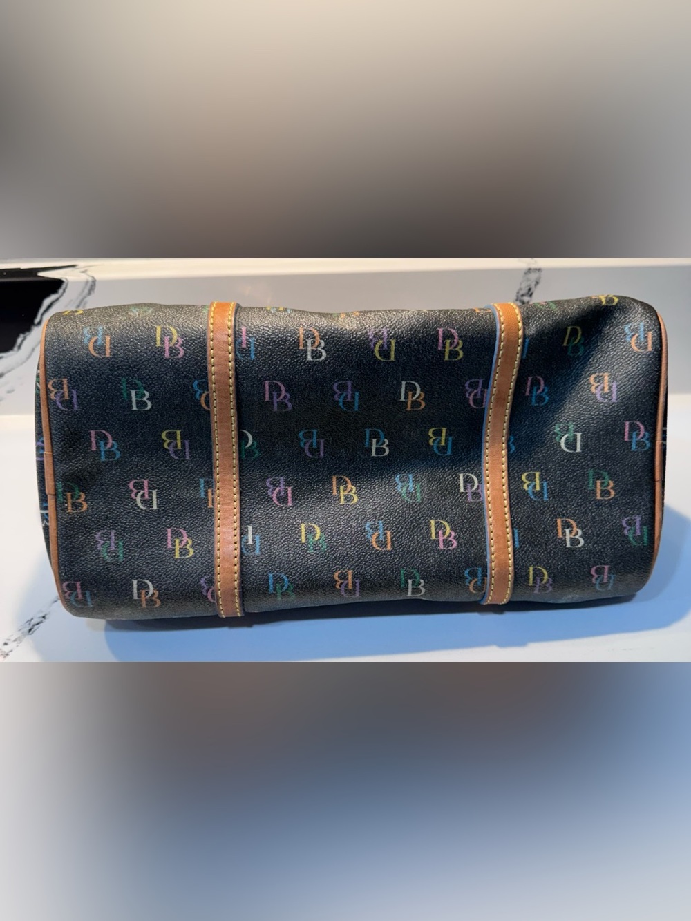 Dooney & Bourke Multicolor DB Monogram Bowler Shoulder Bag Heart Charm - Picture 10 of 15